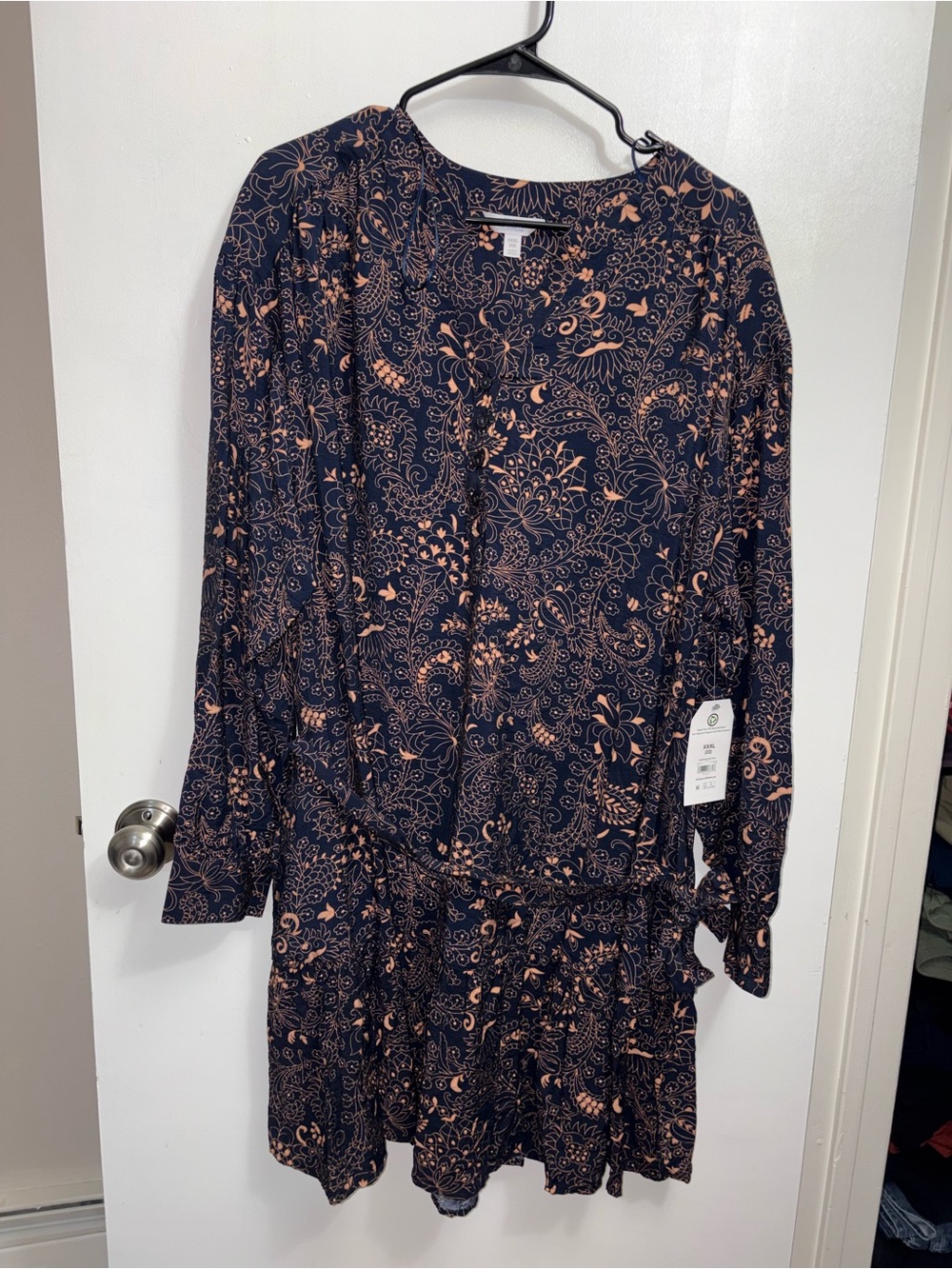 Time and Tru Navy Long-Sleeve Floral - Peach Print
